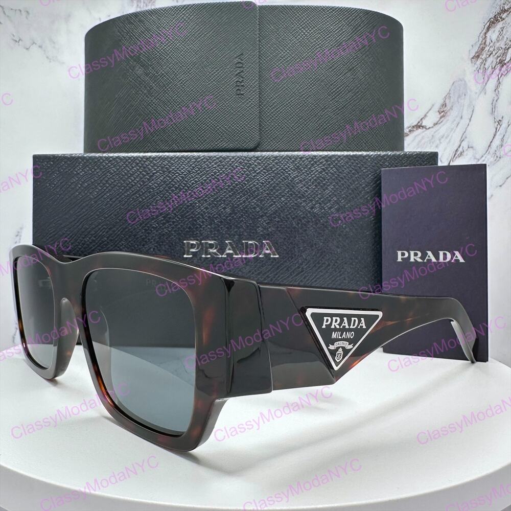 New PRADA Sunglasses Brown Root Tortoise Square Men's Plaque Logo